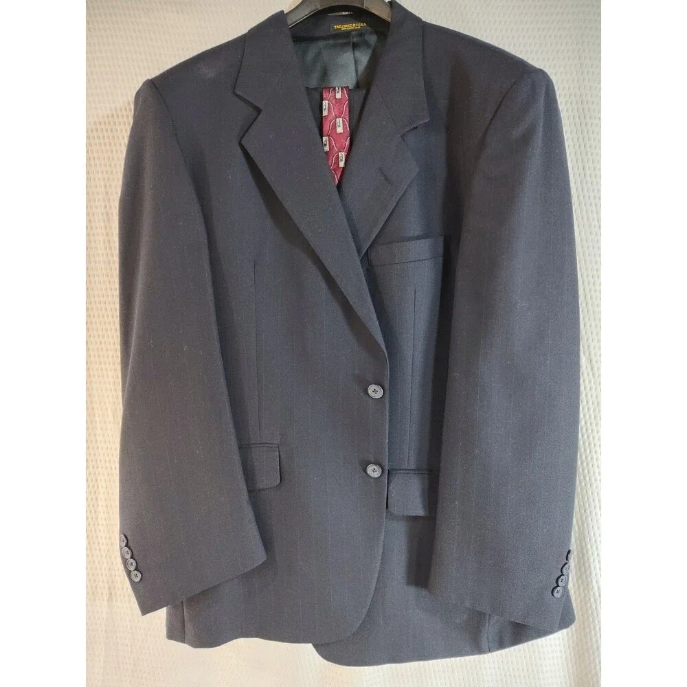 Hardwick Clothes Vintage Men's Suit Size 44R Blue Striped Pants Sz 38 W/Tie